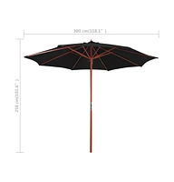 vidaXL Parasol with Wooden Pole 118.1"x101.6" Black