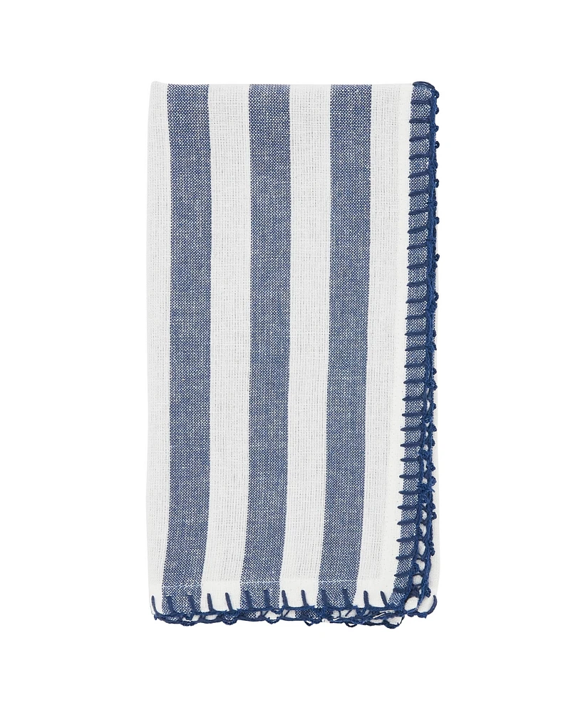 Saro Lifestyle Lively Pompom Border Striped Napkin Set of 4,20"x20"