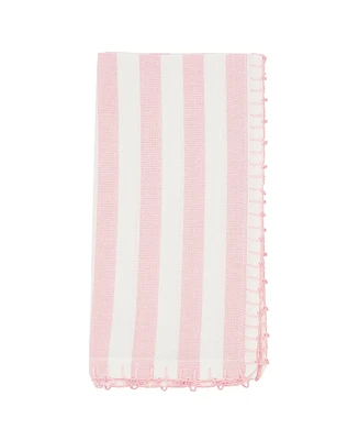 Saro Lifestyle Lively Pompom Border Striped Napkin Set of 4,20"x20"