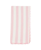 Saro Lifestyle Lively Pompom Border Striped Napkin Set of 4,20"x20"