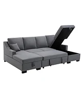 Streamdale Furniture Upholstered Sleeper Sectional Sofa With Double Storage Spaces, 2 Tossing Cushions