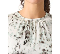 Kasper Petite Snakeskin-Print Pleated Top