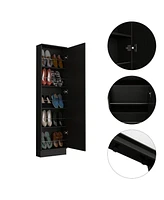 Simplie Fun Cassidy Rectangle Tall Shoe Cabinet With Mirror Black Wengue