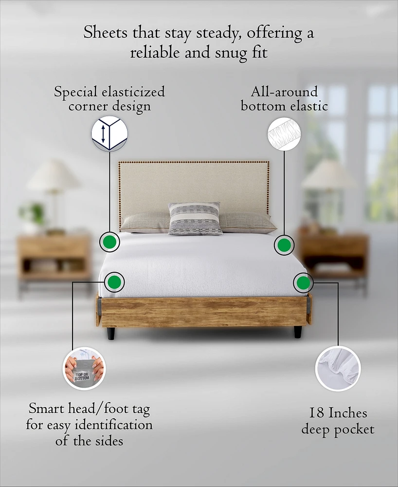 Purity Home 100% Cotton Percale 4 Pc Sheet Set Queen