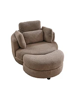 Streamdale Furniture 39" W Oversized Swivel Chair With Moon Storage Ottoman, 4 Pillows