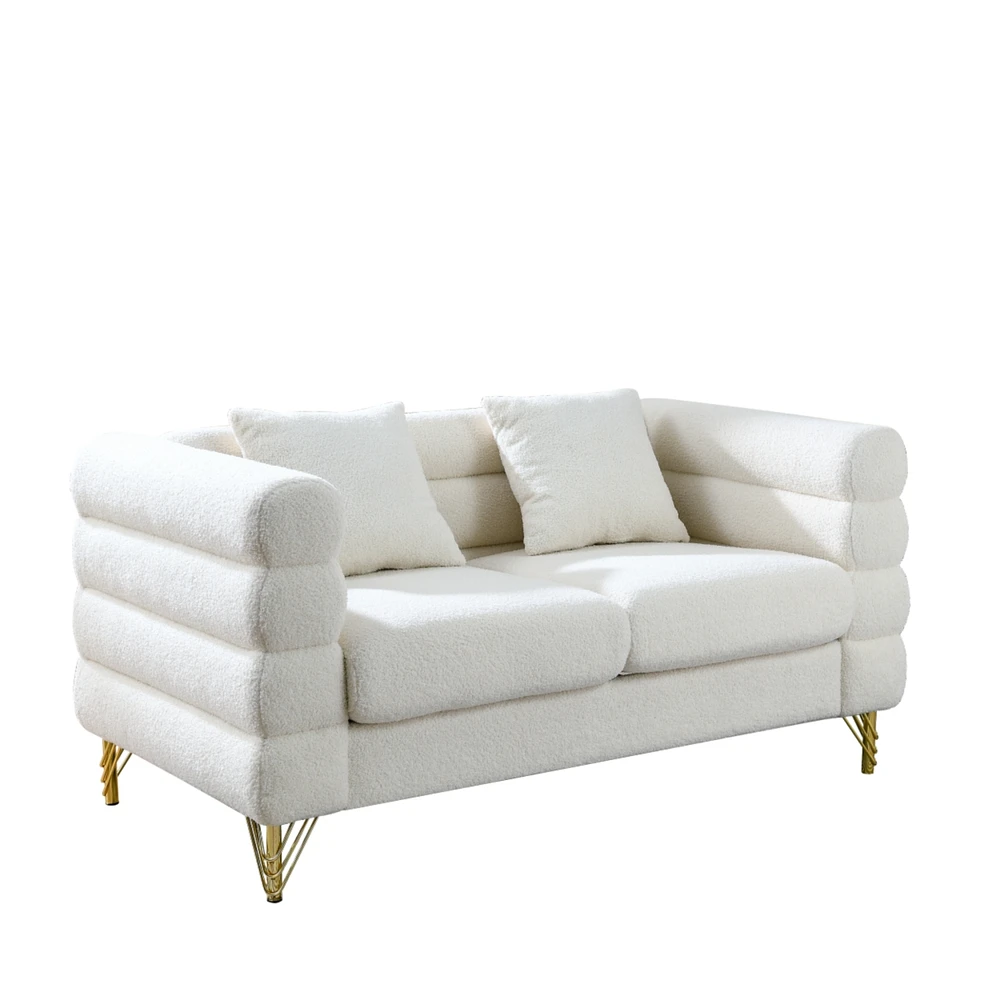 Simplie Fun 3-Seater + 3-Seater Combination Sofa White Teddy(Ivory)