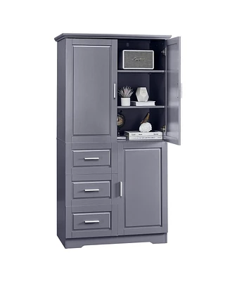 Simplie Fun Tall And Wide Storage Cabinet With Doors For Bathroom/Office, Three Drawers