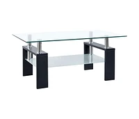 Coffee Table Black and Transparent 37.4"x21.7"x15.7" Tempered Glass