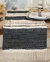 Saro Lifestyle Boho Leather Chindi Fringed Table Runner, 16"x72"