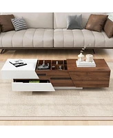 Streamdale Furniture Modern Extendable Sliding Top Coffee Table With Storage In White & Walnut