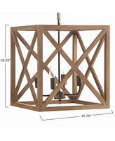 Storied Home Metal and Wood Cage Chandelier Brown