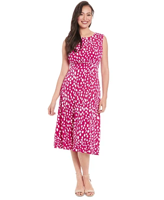 London Times Petite Printed Jewel-Neck Midi Dress