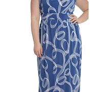 London Times Plus Size Halter Keyhole Printed Maxi Dress