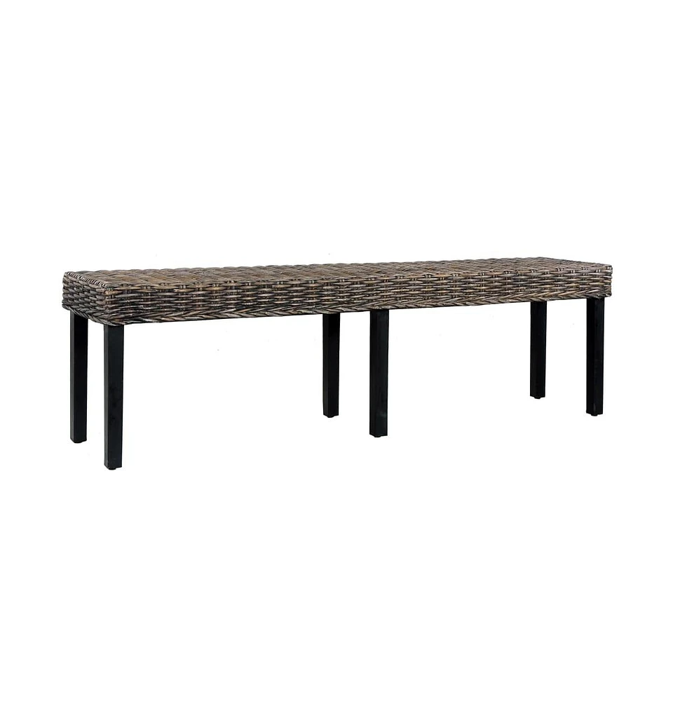 vidaXL Bench 63" Natural Kubu Rattan and Solid Mango Wood