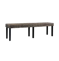 vidaXL Bench 63" Natural Kubu Rattan and Solid Mango Wood