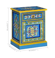 vidaXL Bedside Cabinet Solid Mango Wood Turquoise Hand Painted