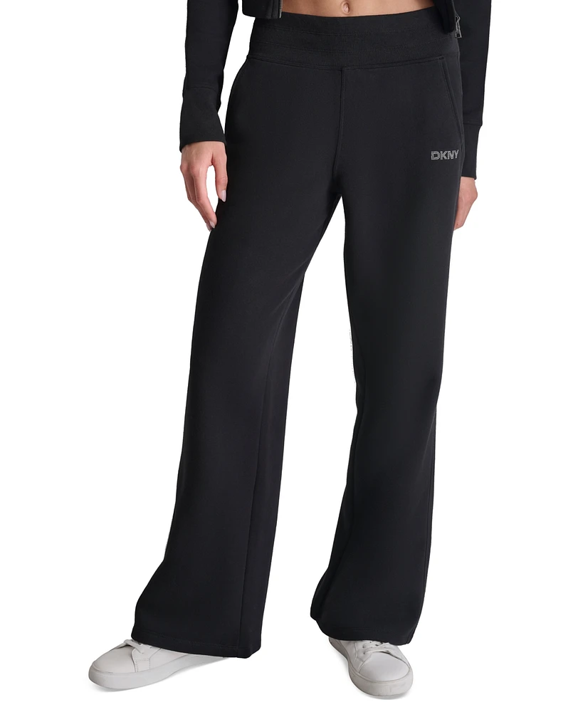 Dkny Sport Women's Mini-Stud-Logo Wide-Leg Pants