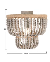 Storied Home 2-Tier Draped Wood Bead Semi-Flush Mount Chandelier Distressed Grey