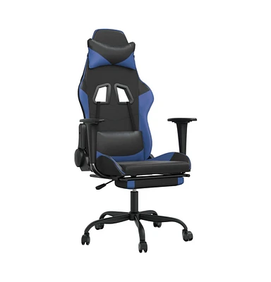 vidaXL Massage Gaming Chair with Footrest Black&Blue Faux Leather