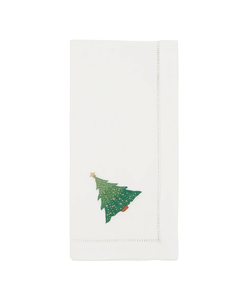 Saro Lifestyle Whimsical Christmas Tree Embroidered Napkin Set of 6, 20"x20"