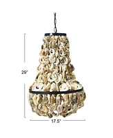 Storied Home Metal and Draped Oyster Shell Chandelier Black and Natural