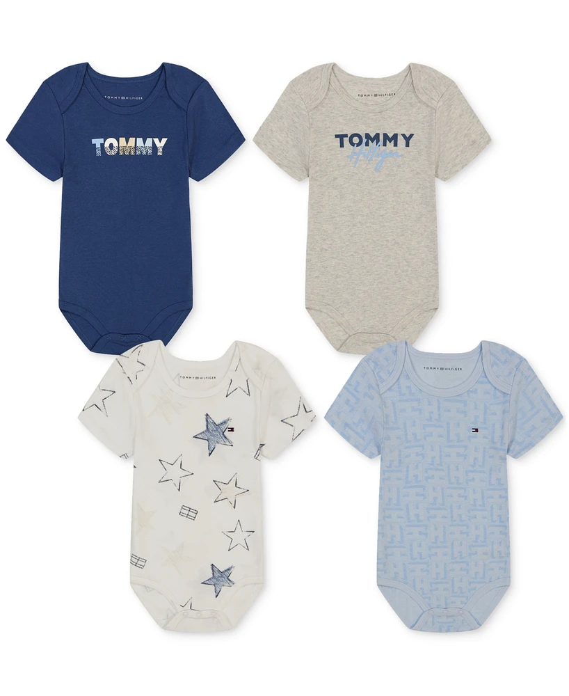 Tommy Hilfiger Baby Boys Patterned Short-Sleeve Bodysuits, Pack of 4