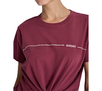 Dkny Sport Women's Cotton Rhinestone-Logo Knot-Front T-Shirt