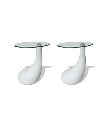 Coffee Tables 2 pcs with Round Glass Top High Gloss White