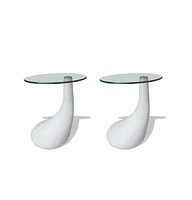 vidaXL Coffee Tables 2 pcs with Round Glass Top High Gloss White