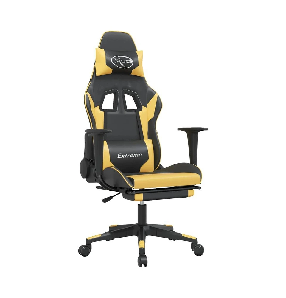 vidaXL Massage Gaming Chair with Footrest Black&Gold Faux Leather