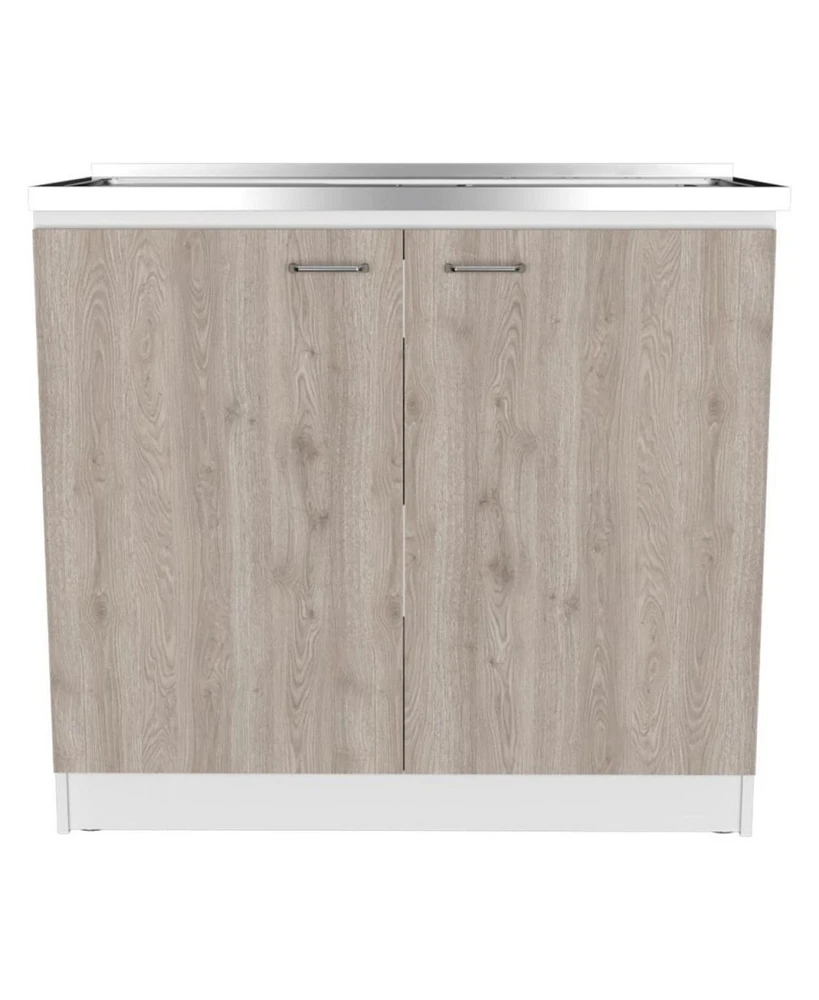 Streamdale Furniture Brookline Rectangle 2-Door Utility Sink And Cabinet White And Light Gray