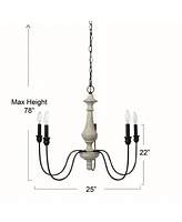 Robert Stevenson Lighting Magnolia - 5-Light White Washed Wood and Metal Chandelier Matte Black