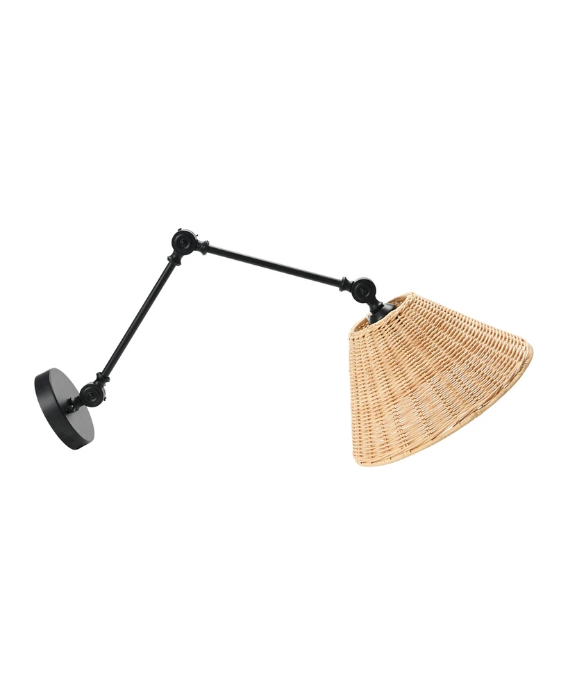 Storied Home Coastal Adjustable Wall Sconce with Neutral Beige Rattan Shades