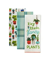 Design Imports You Grow Girl Collection Decorative, Machine Washable Kitchen, Dishtowel Set, 18x28", Fancy Plants, 3 Piece