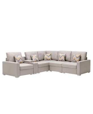 Simplie Fun 6 Piece Reversible Sectional Sofa with Usb, Charging Ports, and Cup Holders