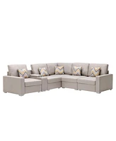 Simplie Fun 6 Piece Reversible Sectional Sofa with Usb, Charging Ports, and Cup Holders