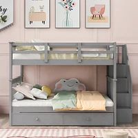 Stairway Full-Over-Full Bunk Bed with Trundle & Storage