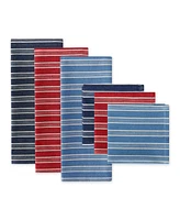 Design Imports Heavy Duty Kitchen Cleaning Collection, Long-Lasting Quality, Cotton Dish Towel, 18x28"; Dish Cloth, 13x13", Starboard Stripe, 2 Piece