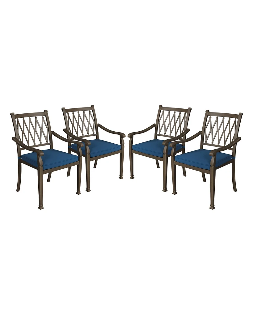 Mondawe Hollow Back Cast Aluminum Outdoor Dining Armchair with Cushion (Set of 4)