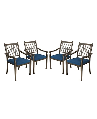 Mondawe Hollow Back Cast Aluminum Outdoor Dining Armchair with Cushion (Set of 4)