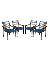 Mondawe Hollow Back Cast Aluminum Outdoor Dining Armchair with Cushion (Set of 4)