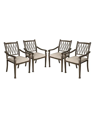 Mondawe Hollow Back Cast Aluminum Outdoor Dining Armchair with Cushion (Set of 4)