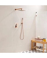 Mondawe High Pressure 10 Inch Square Shower System with Rough-in Valve in Rose Gold