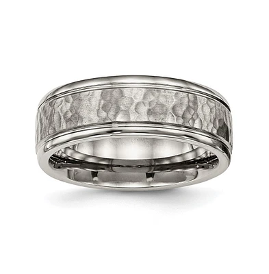 Chisel Titanium Satin Hammered Center Grooved Wedding Band Ring