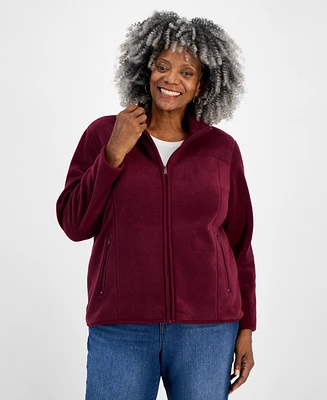 Style & Co Plus Solid Polar Fleece Zip-Front Jacket, Created for Macy's