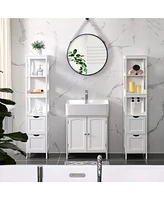 Slickblue Bathroom Tall Cabinet, Linen Tower, Floor Storage Cupboard, With 2 Drawers, White