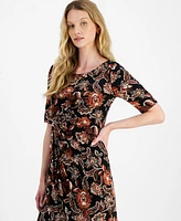 Connected Petite Printed Round-Neck Sheath Dress