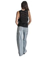 Dkny Women's Crocheted Split-Side Tied Tank Top - BLK