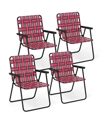 Gymax Set of 4 Patio Folding Web Chair Set Portable Beach Camping Chair Red