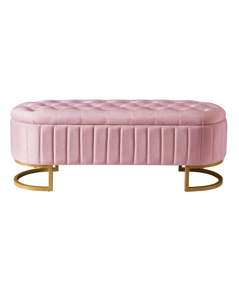 Simplie Fun Pink Velvet Storage Ottoman with Button Tufted Design